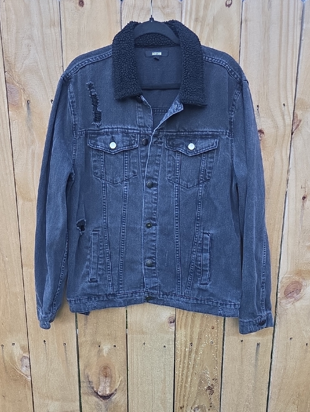 JACKSON Washed Denim Sherpa Collar Jacket